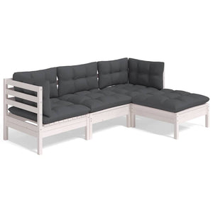 vidaXL 4-Piece Garden Lounge Set with Cushions White Pine Wood