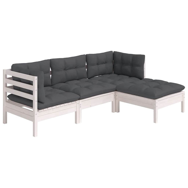 vidaXL 4-Piece Garden Lounge Set with Cushions White Pine Wood
