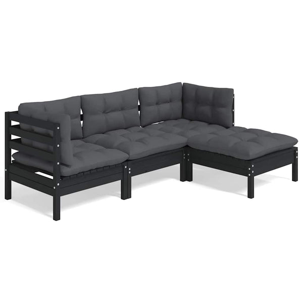 vidaXL 4-Piece Garden Lounge Set with Cushions Black Pinewood