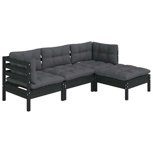 vidaXL 4-Piece Garden Lounge Set with Cushions Black Pinewood