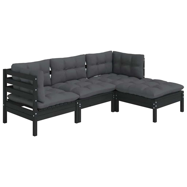vidaXL 4-Piece Garden Lounge Set with Cushions Black Pinewood
