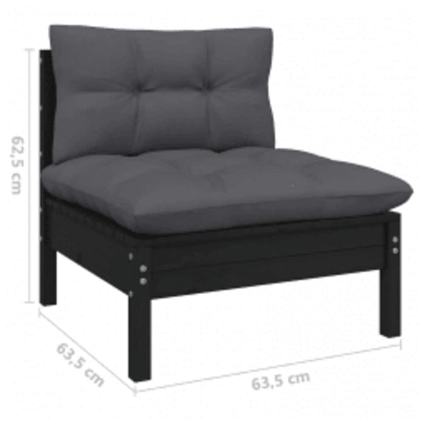 vidaXL 4-Piece Garden Lounge Set with Cushions Black Pinewood