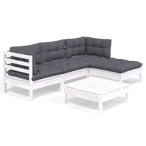 vidaXL 5-piece Garden Lounge Set with Cushions White Pinewood