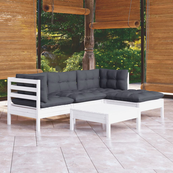 vidaXL 5-piece Garden Lounge Set with Cushions White Pinewood
