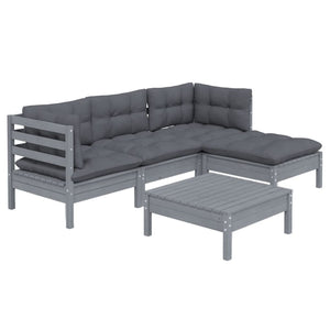 vidaXL 5-piece Garden Lounge Set with Cushions Grey Pinewood