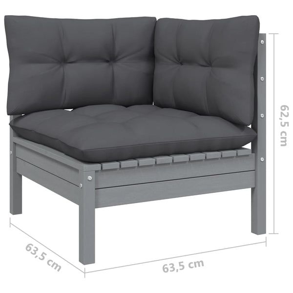 vidaXL 5-piece Garden Lounge Set with Cushions Grey Pinewood