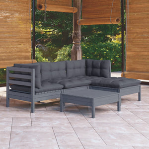 vidaXL 5-piece Garden Lounge Set with Cushions Grey Pinewood