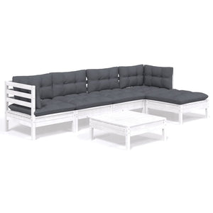 vidaXL 6-Piece Garden Lounge Set with Cushions White Pinewood