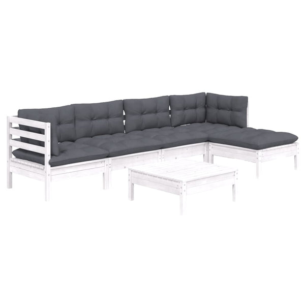 vidaXL 6-Piece Garden Lounge Set with Cushions White Pinewood