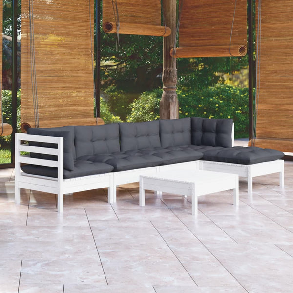 vidaXL 6-Piece Garden Lounge Set with Cushions White Pinewood