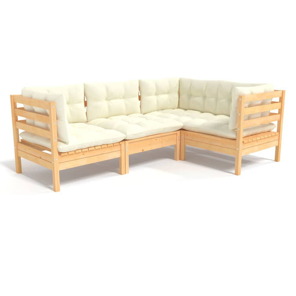 vidaXL 4-piece Garden Lounge Set with Cream Cushions Pine Wood