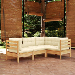 vidaXL 4-piece Garden Lounge Set with Cream Cushions Pine Wood