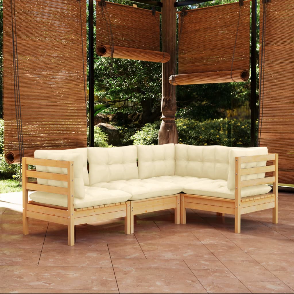 vidaXL 4-piece Garden Lounge Set with Cream Cushions Pine Wood