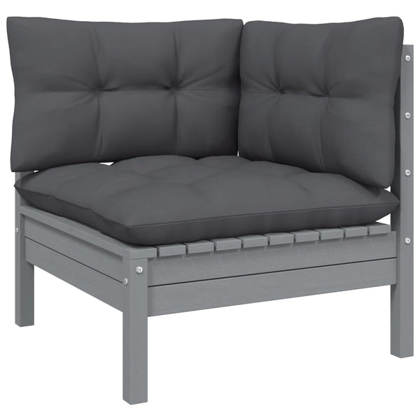 vidaXL 4-Piece Garden Lounge Set with Cushions Grey Pinewood