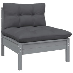 vidaXL 4-Piece Garden Lounge Set with Cushions Grey Pinewood