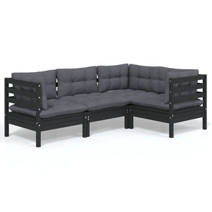 vidaXL 4-Piece Garden Lounge Set with Cushions Black Pinewood