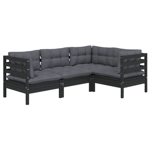 vidaXL 4-Piece Garden Lounge Set with Cushions Black Pinewood