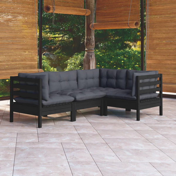 vidaXL 4-Piece Garden Lounge Set with Cushions Black Pinewood