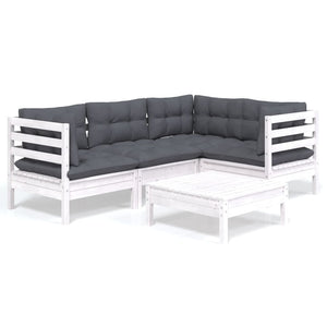 vidaXL 5-piece Garden Lounge Set with Cushions White Pinewood