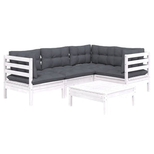 vidaXL 5-piece Garden Lounge Set with Cushions White Pinewood