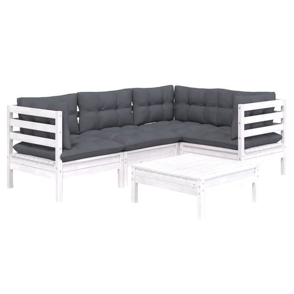 vidaXL 5-piece Garden Lounge Set with Cushions White Pinewood