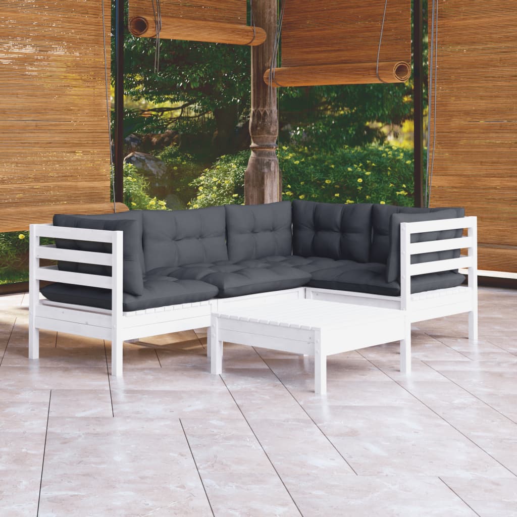vidaXL 5-piece Garden Lounge Set with Cushions White Pinewood