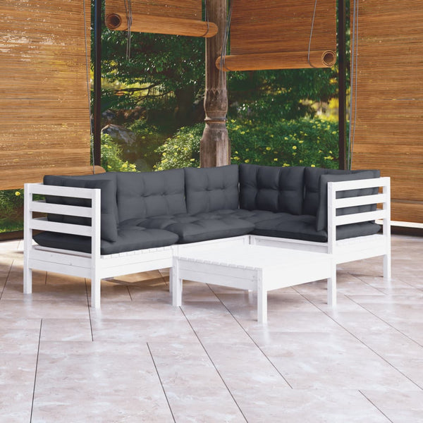 vidaXL 5-piece Garden Lounge Set with Cushions White Pinewood
