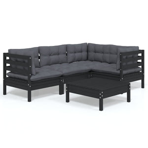 vidaXL 5-piece Garden Lounge Set with Cushions Black Pine Wood