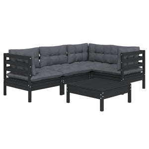 vidaXL 5-piece Garden Lounge Set with Cushions Black Pine Wood