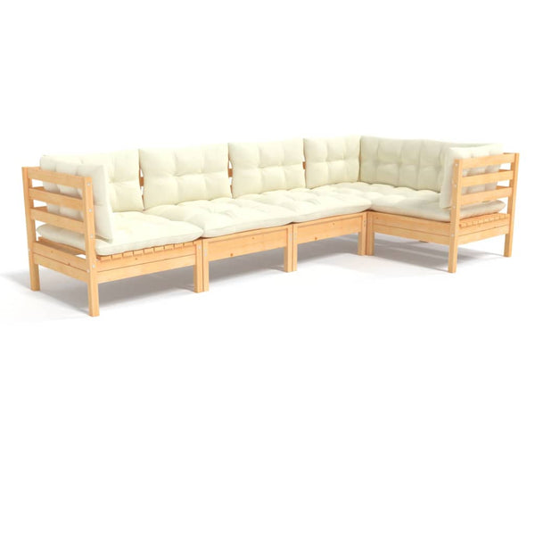 vidaXL 5-piece Garden Lounge Set with Cream Cushions Pinewood
