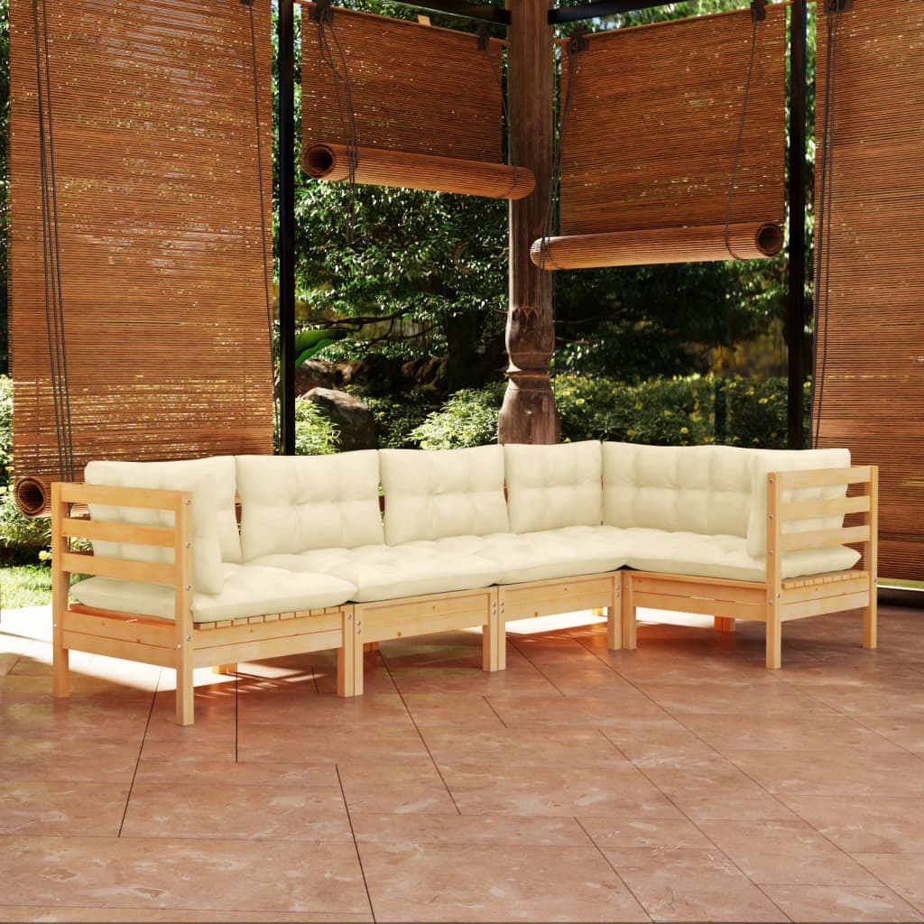 vidaXL 5-piece Garden Lounge Set with Cream Cushions Pinewood