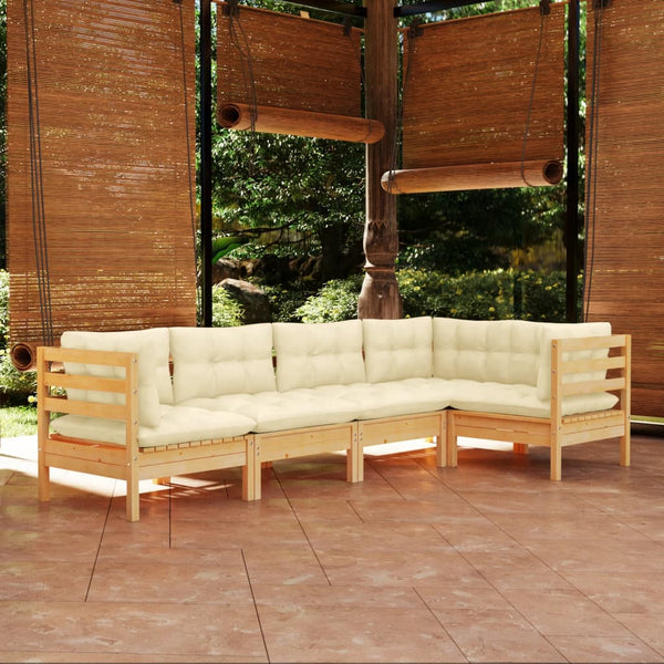 vidaXL 5-piece Garden Lounge Set with Cream Cushions Pinewood