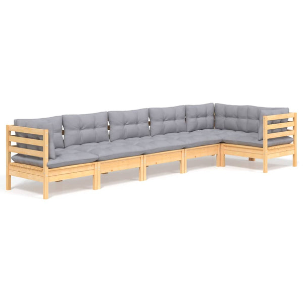 vidaXL 6-Piece Garden Lounge Set with Grey Cushions Pinewood