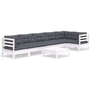 vidaXL 7-Piece Garden Lounge Set with Cushions White Pine Wood