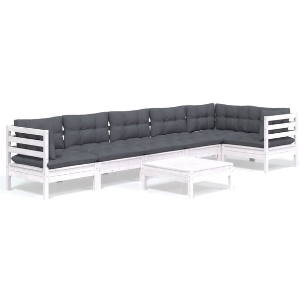 vidaXL 7-Piece Garden Lounge Set with Cushions White Pine Wood