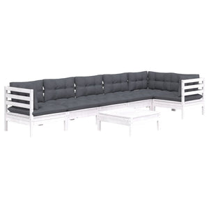 vidaXL 7-Piece Garden Lounge Set with Cushions White Pine Wood