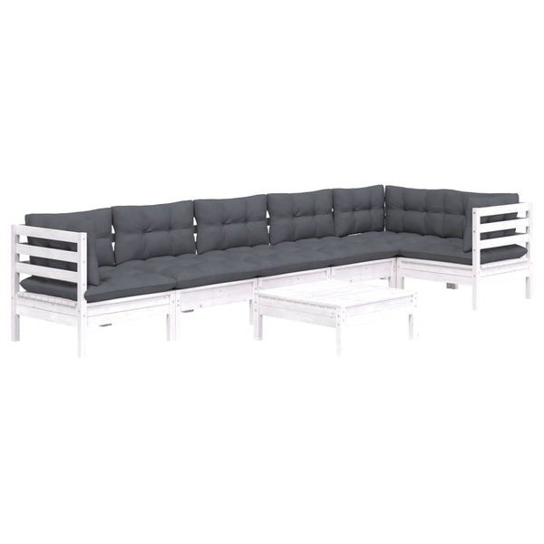 vidaXL 7-Piece Garden Lounge Set with Cushions White Pine Wood