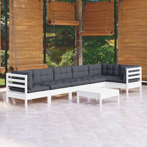 vidaXL 7-Piece Garden Lounge Set with Cushions White Pine Wood