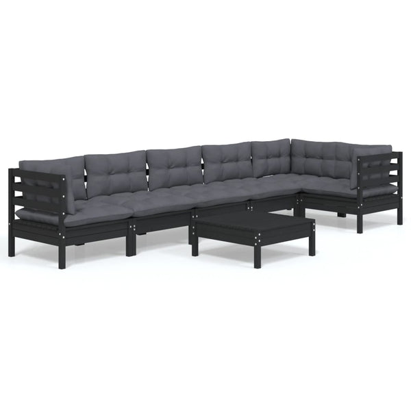vidaXL 7-Piece Garden Lounge Set with Cushions Black Pinewood