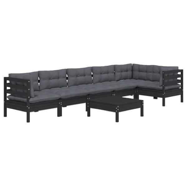 vidaXL 7-Piece Garden Lounge Set with Cushions Black Pinewood