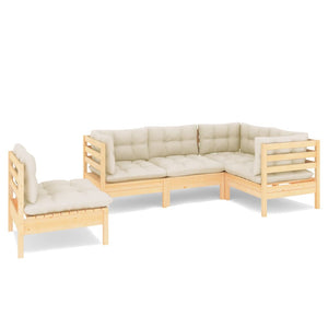vidaXL 5-piece Garden Lounge Set with Cream Cushions Pinewood