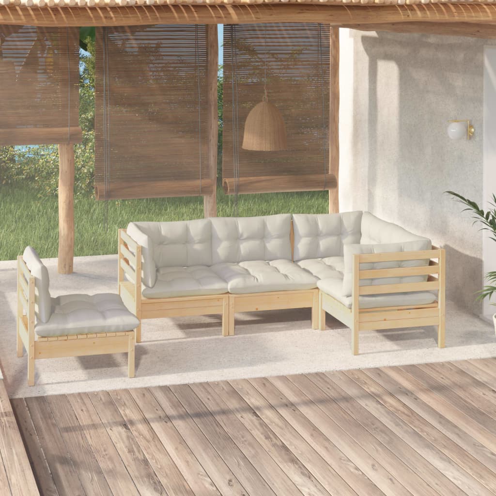 vidaXL 5-piece Garden Lounge Set with Cream Cushions Pinewood