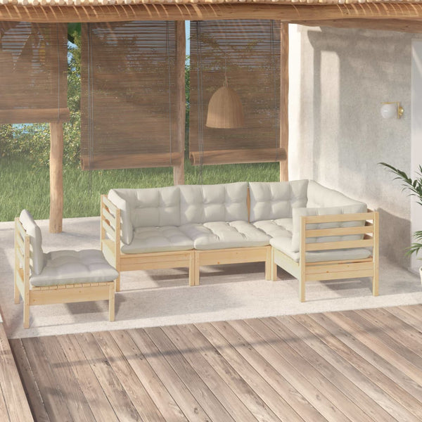 vidaXL 5-piece Garden Lounge Set with Cream Cushions Pinewood
