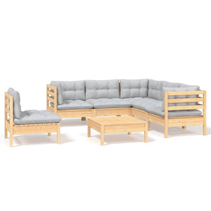vidaXL 6-Piece Garden Lounge Set with Grey Cushions Pinewood