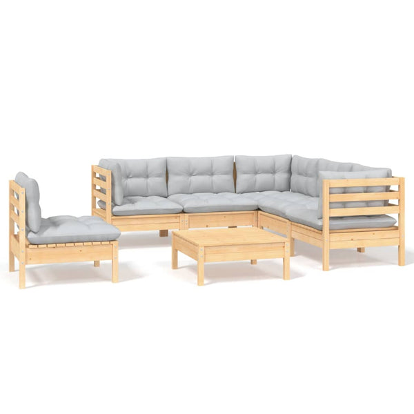 vidaXL 6-Piece Garden Lounge Set with Grey Cushions Pinewood