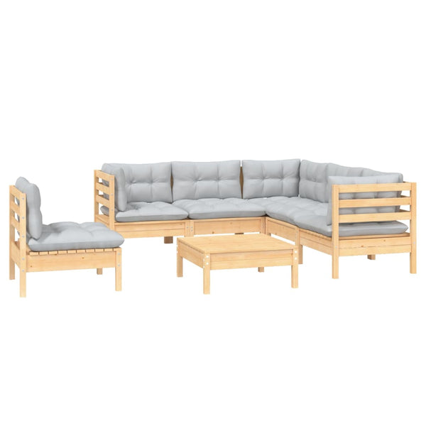 vidaXL 6-Piece Garden Lounge Set with Grey Cushions Pinewood