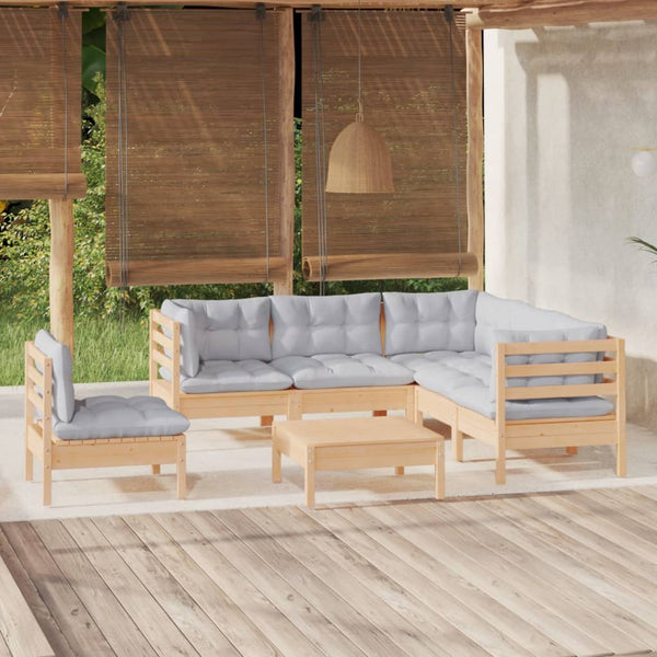 vidaXL 6-Piece Garden Lounge Set with Grey Cushions Pinewood