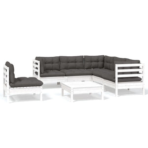 vidaXL 6-Piece Garden Lounge Set with Cushions White Pinewood