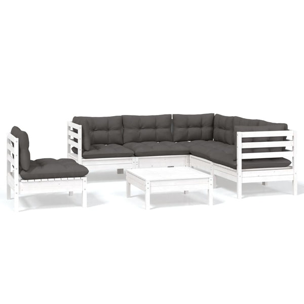 vidaXL 6-Piece Garden Lounge Set with Cushions White Pinewood