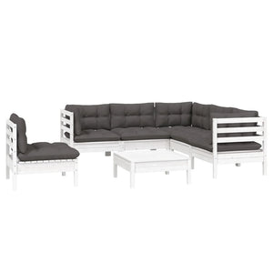 vidaXL 6-Piece Garden Lounge Set with Cushions White Pinewood